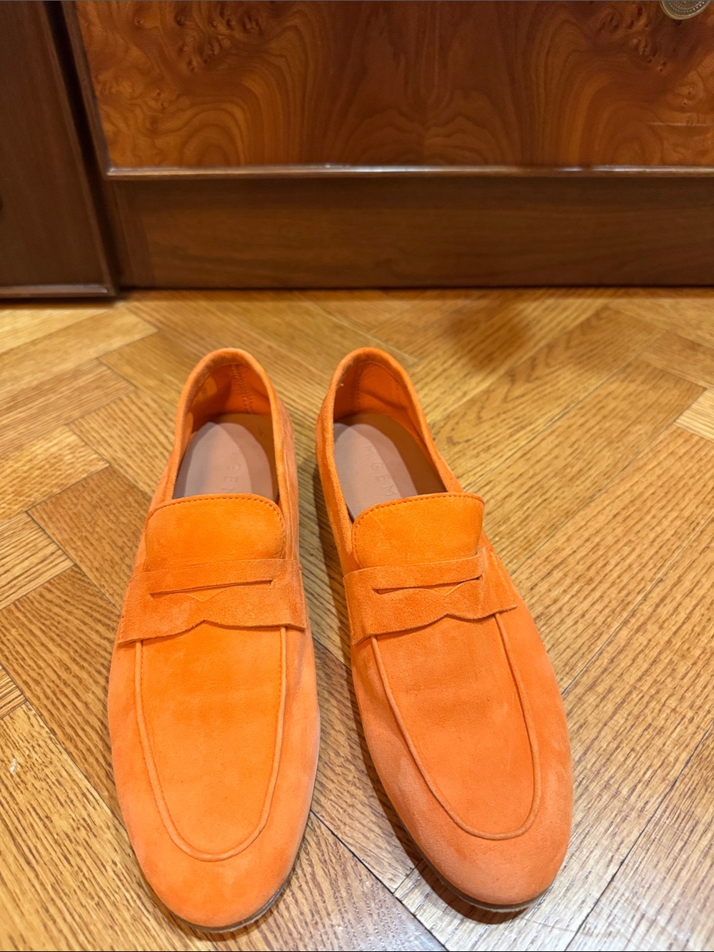 Orange Suede Slip-On Loafers